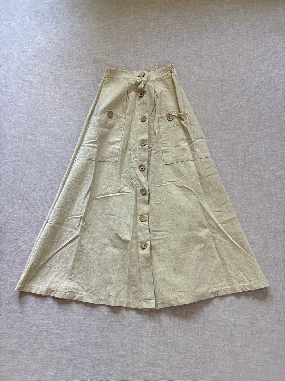 Nasty Gal Neutral Beige Button-Front Midi Skirt